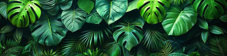 Jungle greenery with mainly monstera leaves. 
