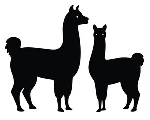 Set of Black Alpaca Silhouette Vector on a white background