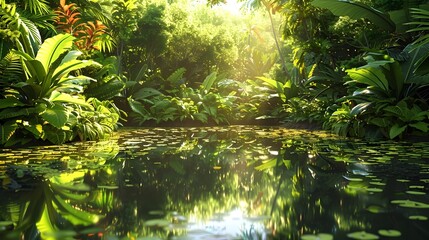 SunDappled Pond A Vibrant Oasis of Flora in a D