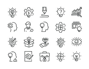 Fototapeta premium Creativity, innovation hand drawn doodle sketch style line icons. Vector illustration. 