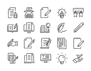 Copywriting hand drawn doodle sketch style line icons. Vector illustration.	
