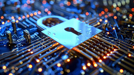cybersecurity padlock, technology and computer background,