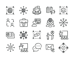 Business network hand drawn doodle sketch style line icons. Vector illustration.	
