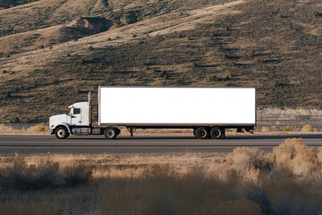 Semi-Truck with Transparent Blank Space Signboard, promotional blank mock up transparency