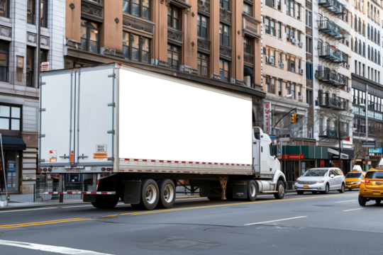 Semi-Truck with Transparent Blank Space Signboard, promotional blank mock up transparency