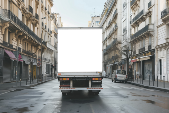 Semi-Truck with Transparent Blank Space Signboard, promotional blank mock up transparency