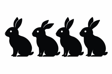 Set of Black Rabbit Silhouette Vector on a white background