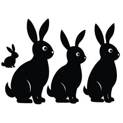 Set of Black Rabbit Silhouette Vector on a white background