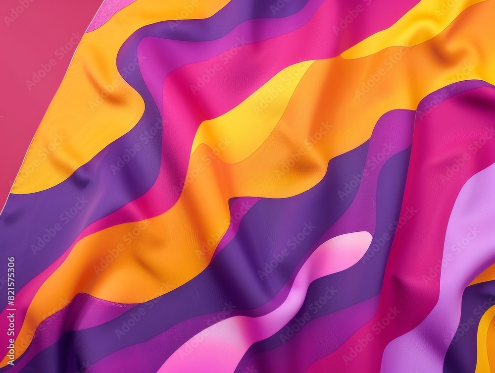 Poster dynamic and vibrant textile design featuring melting patterns with bright, saturated colors for mode