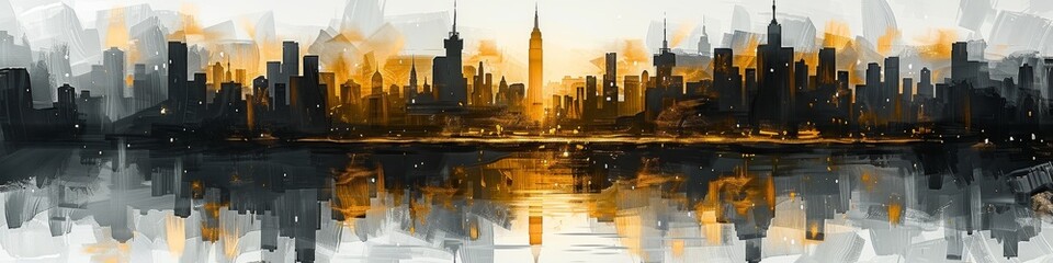 Obraz premium An abstract cityscape with gold, black, and white colors.