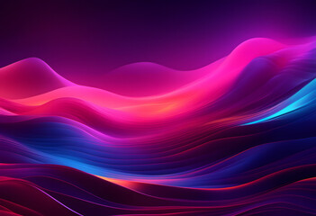 Obraz premium Abstract digital art with vibrant, flowing waves of pink, purple, and blue hues. The image has a dynamic and fluid appearance, resembling a futuristic landscape or a colorful aurora.