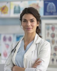 Fototapeta premium World Reproductive Health Day: Female Gynecologist in Her Office, Surrounded by Educational Posters