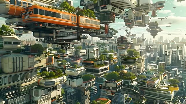 Levitating Cityscape of Modular Habitats A Vision of Urban Living in Asimovs Future