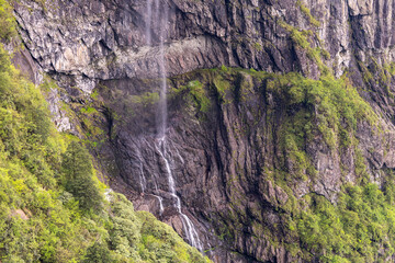 Mountain waterfall, Wawushan National Forest Park, Meishan city, Sichuan province, China