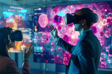 Innovative Business Meeting with VR Technology: Diverse Team Engaging in High-Tech Strategy Visualization