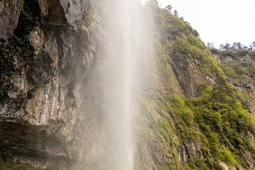 Mountain waterfall, Wawushan National Forest Park, Meishan city, Sichuan province, China