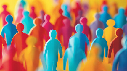 Cutout paper figures of different colors, concept of diversity, multicultural, multiracial. Respect and unity between gender and race.