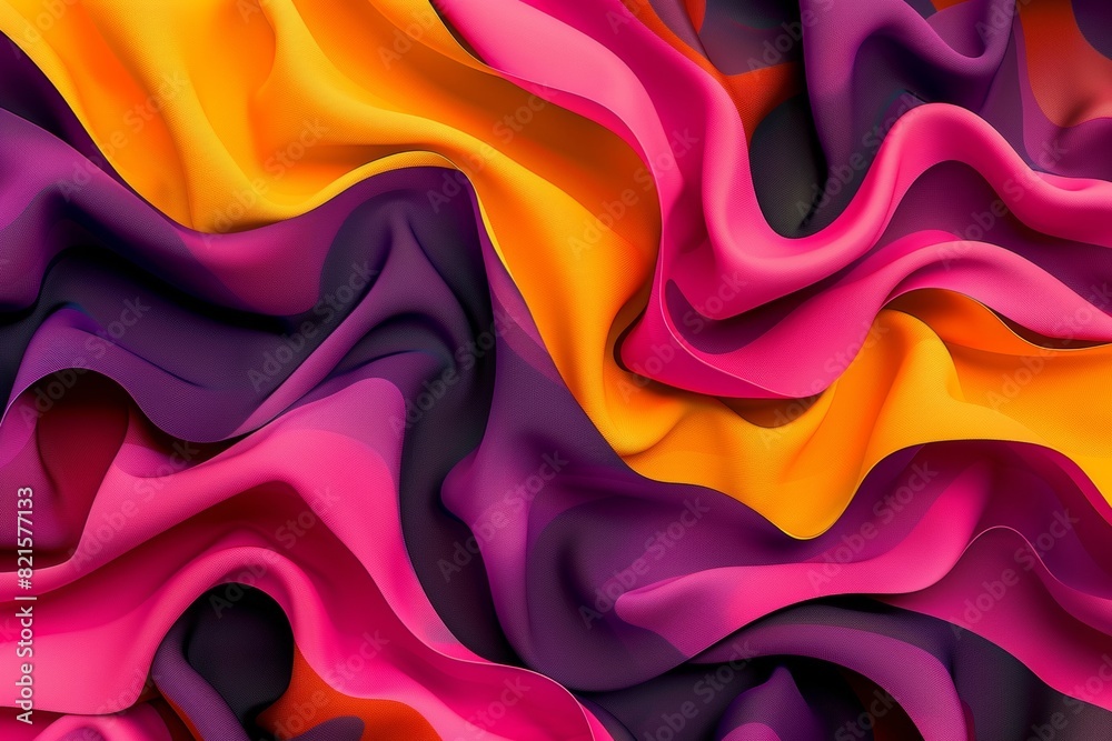Poster Vibrant Textile Art Displaying Melting Patterns in Saturated Colors with Elegant Draping, Highlighting Fluid Contemporary Design