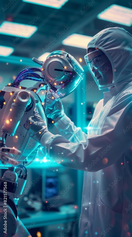 Aufkleber Futuristic Robotics Lab: Diverse Team of Scientists Develop AI Technology in a High-Tech Workspace