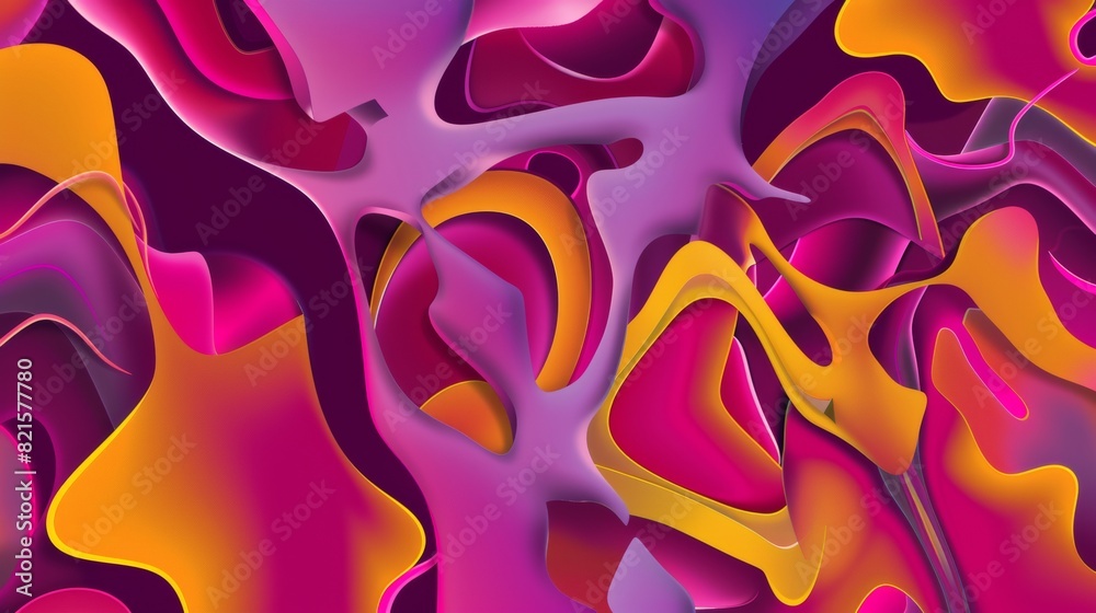 Poster vibrant digital artwork of melting flowing shapes in neon and pastel colors creating a lively and en