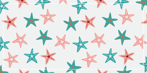 summer background seamless pattern with starfish icons. template design for banner, poster, greeting card, social media.