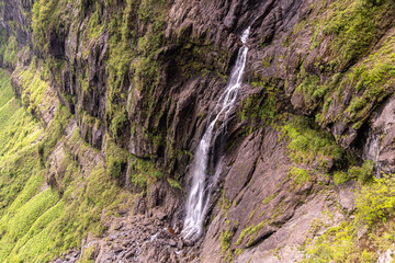 Mountain waterfall, Wawushan National Forest Park, Meishan city, Sichuan province, China