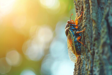 Close up cicada insect on tree.