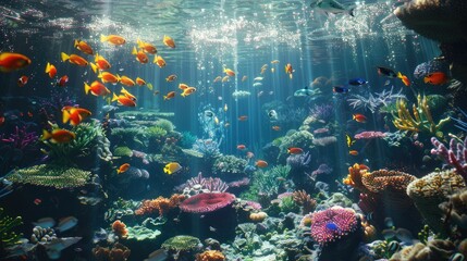 Underwater atmosphere with beautiful fish and corals