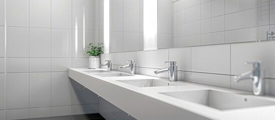 Bathroom at office.Handbasin and mirror in toilet