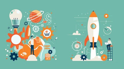 Two different scenes, one of which features a man standing next to a rocket generated by AI