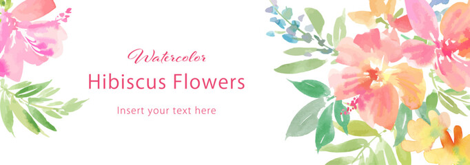 A vector illustration of an abstract hibiscus banner painted in watercolor © Sawango