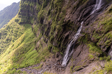 Mountain waterfall, Wawushan National Forest Park, Meishan city, Sichuan province, China