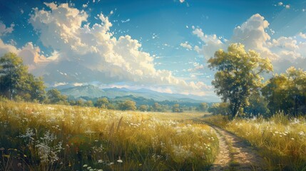Fototapeta premium landscape with a background of mountains and blue sky