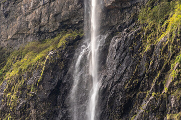 Mountain waterfall, Wawushan National Forest Park, Meishan city, Sichuan province, China