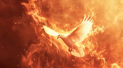 holy spirit white dove in fire flames digital illustration of spiritual concept