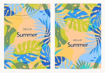 Fototapeta na wymiar Summer tropics background, template for poster, card, cover, packaging wallpaper, vector illustration