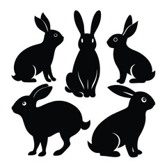 Set of Arctic Hare black Silhouette Vector on a white background