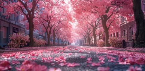 cherry blossoms in full bloom along the streets of japanese cities