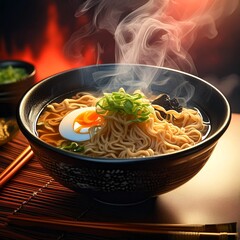 A mouth-watering photo of a steaming bowl of ramen