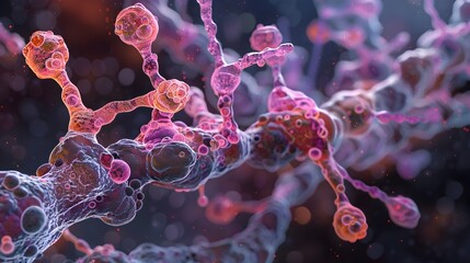 Obraz premium Thriving SingleCell Lifeform A Pulsating Vortex of Alienlike Organelles in a Microscopic Encounter