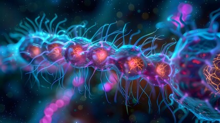 Bioluminescent Microorganisms Magnified Realm A Radiant Expressionist Inspired Design