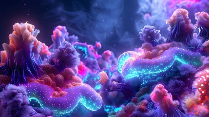 Fototapeta premium Magnified Realm of Bioluminescent Microorganism A Vivid Expressionist Inspired Digital Micrography