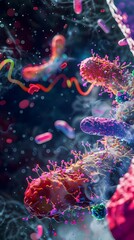 Naklejka premium Intricate Dance of Microbes A Symphony of Cellular Activity in a Minimalist Environment