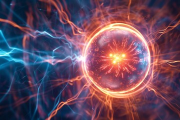 Fototapeta premium A Futuristic Concept of a Plasma Energy Source, with a Glowing Sphere and Radiant Plasma Streams