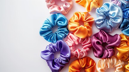 Close-up of a collection of flower shaped hair clips being sold at the market, separated from the background by a white space designated for advertising, Generative AI.