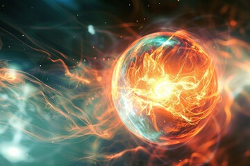 Obraz premium A Futuristic Concept of a Plasma Energy Source, with a Glowing Sphere and Radiant Plasma Streams