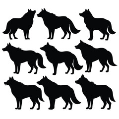 Set of Arctic Wolf black Silhouette Vector on a white background