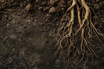 Roots growing in soil