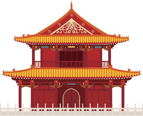 Whimsical Wonders: Cartoon Vector Depiction of Ancient Chinese Architecture