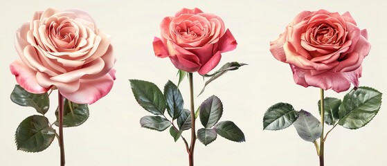 An assortment of exquisite pink, red, and cream rose stalks with leaves and a translucent backdrop cutout that could be customised with any text, Generative AI.